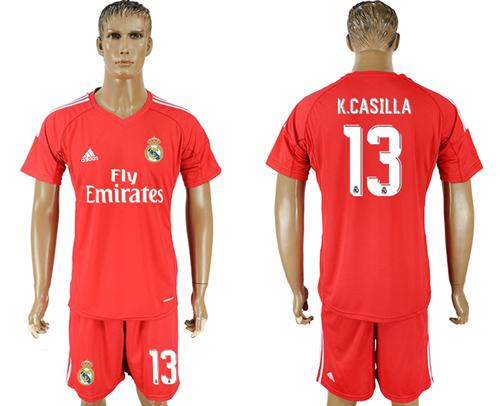 Real Madrid #13 K.Casilla Red Goalkeeper Soccer Club Jersey - Click Image to Close